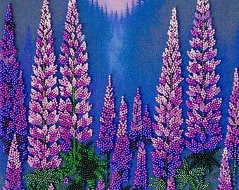 Bead Embroidery Kit, Lavender Flower Embroidery, 3D Beaded Art, DIY Needlework Kit For Adults, Easy Craft Project, Handmade Christmas Gift