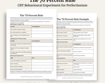 The 70 Percent Rule Worksheet | CBT Perfectionism Behavioural Experiment | Reduce Overworking & Procrastination (Printable PDF)