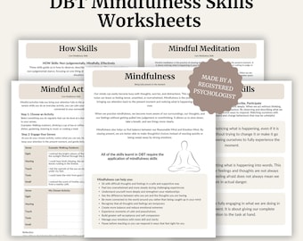 DBT Mindfulness Skills Worksheets | Therapy, Emotional Regulation (Printable PDF A4)