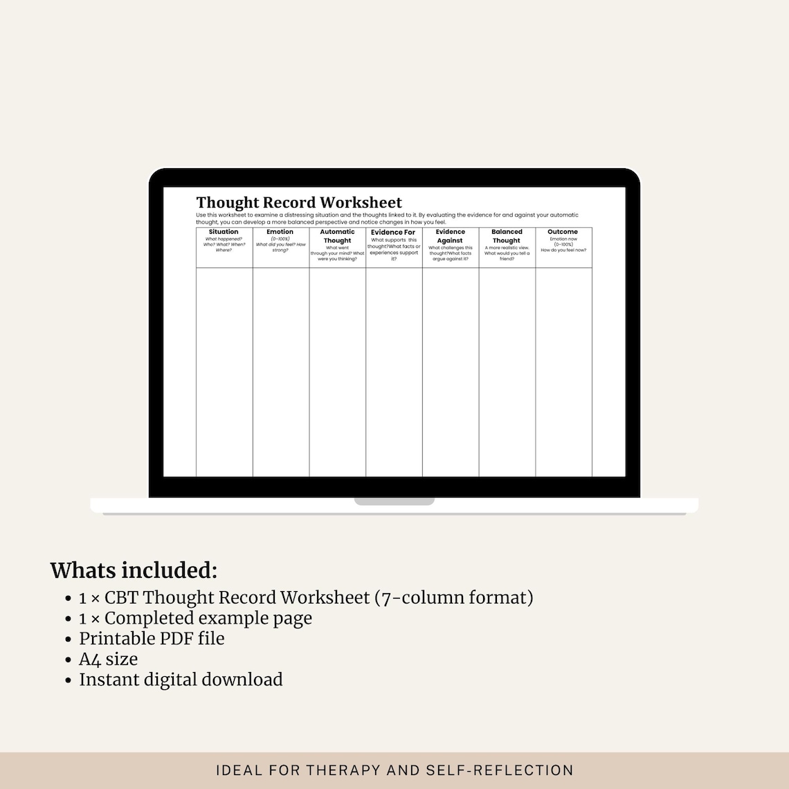 CBT Thought Record Worksheet | Anxiety and Overthinking Therapy Tool ...