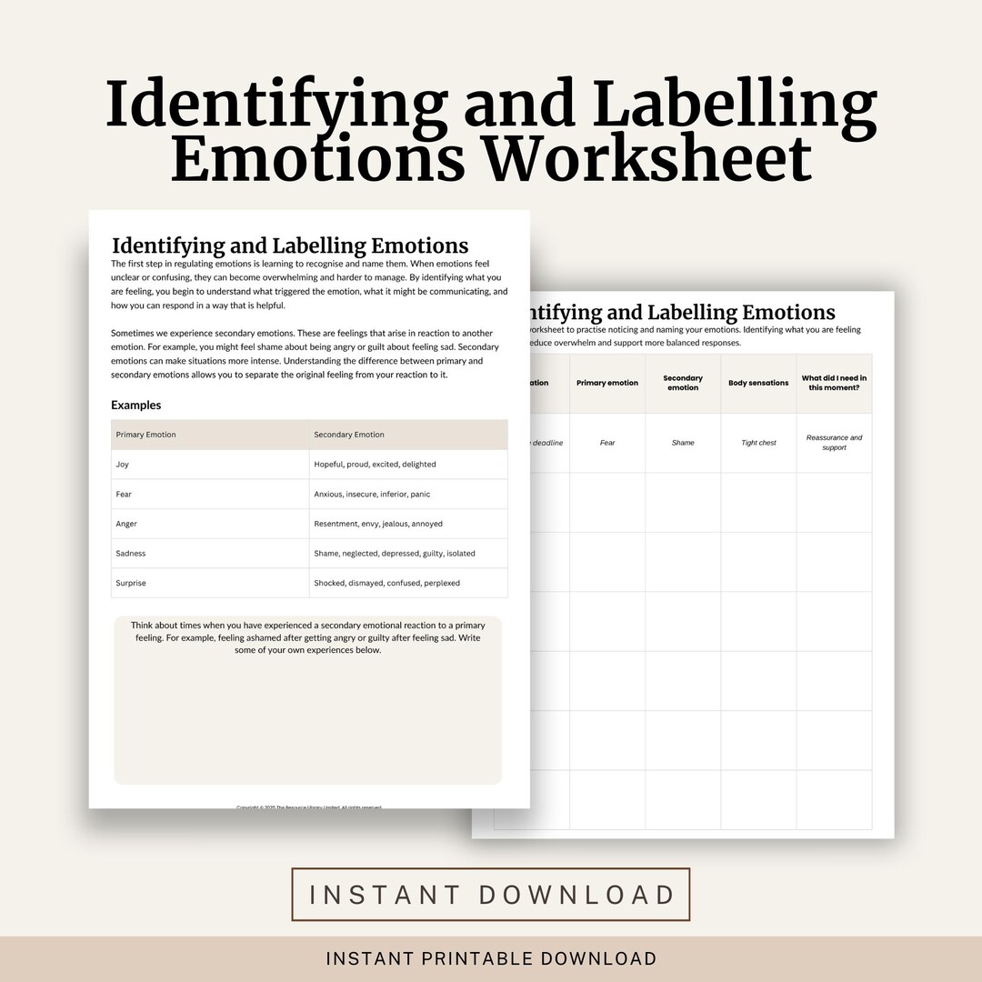 Identifying and Labelling Emotions Worksheet | Primary and Secondary ...