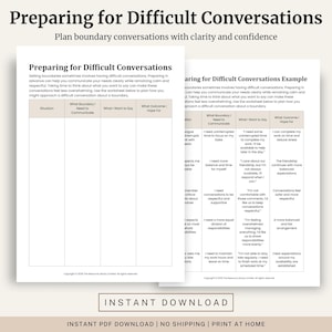 Vorbereiten für schwierige Gespräche Arbeitsblatt | Werkzeug für die Kommunikation an den Grenzen | Durchsetzungsvermögen PDF