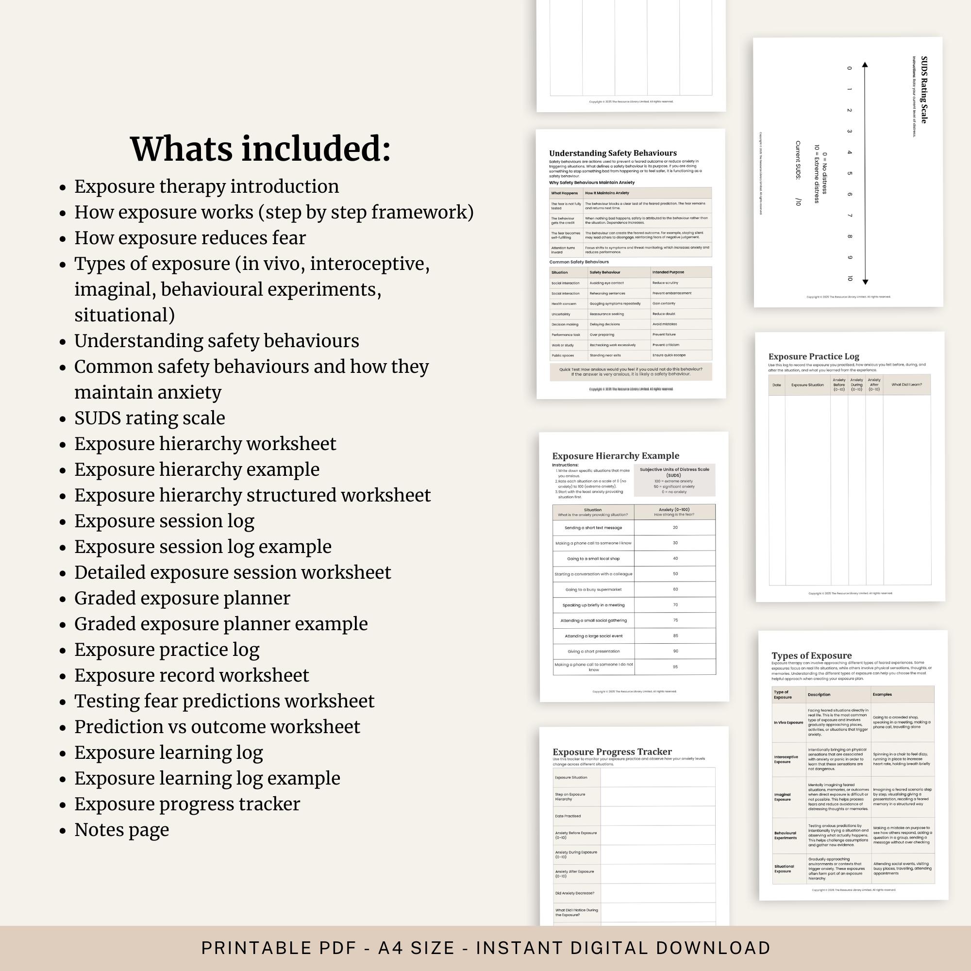Exposure Therapy Toolkit for Anxiety| CBT Fear Hierarchy Worksheet Pack ...