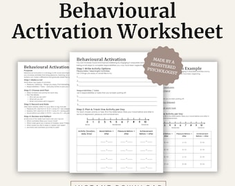 Behavioural Activation Worksheet | CBT Depression Worksheet | Low Motivation and Burnout Support | Printable Therapy Resource