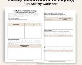 CBT Anxiety Worksheet | Safety Behaviors vs Coping (Printable PDF A4 Size)