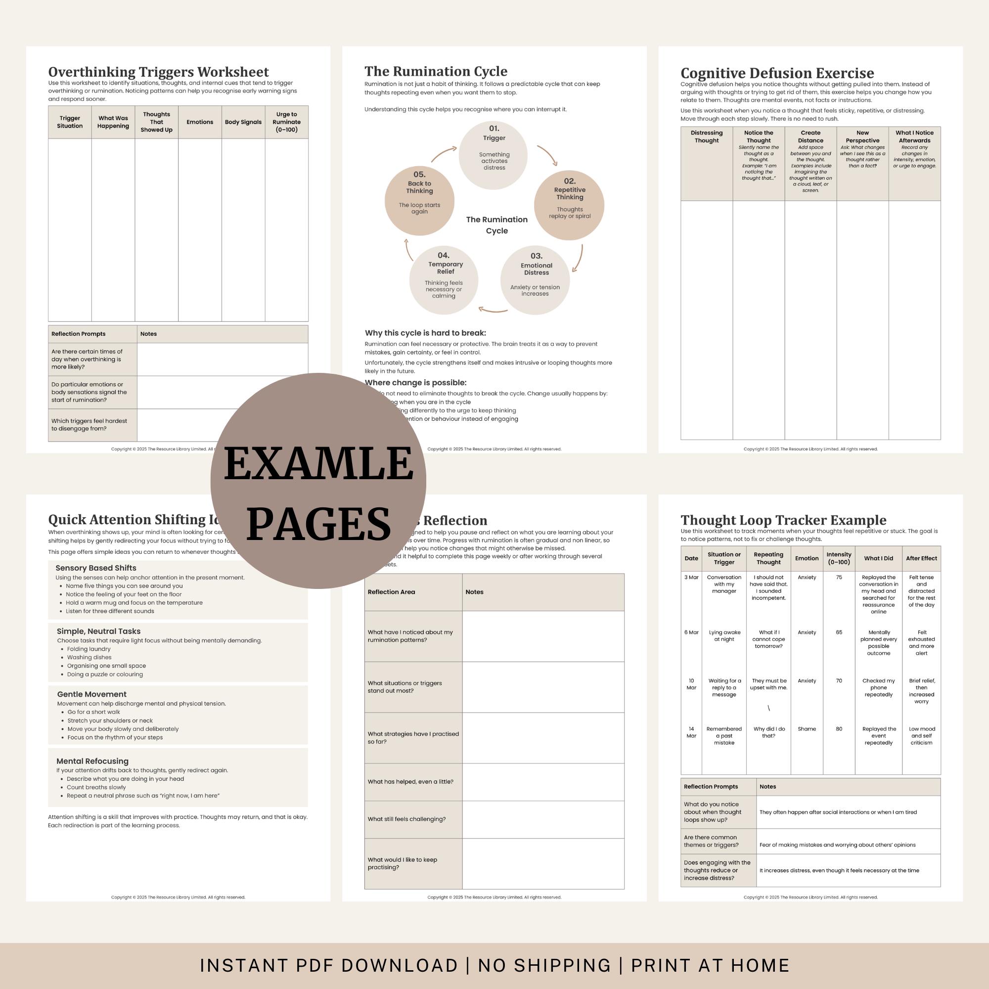 Overthinking Skill Sheet.pdf Overthinking & Rumination Toolkit | CBT Workbook | Anxiety Worksheets ...