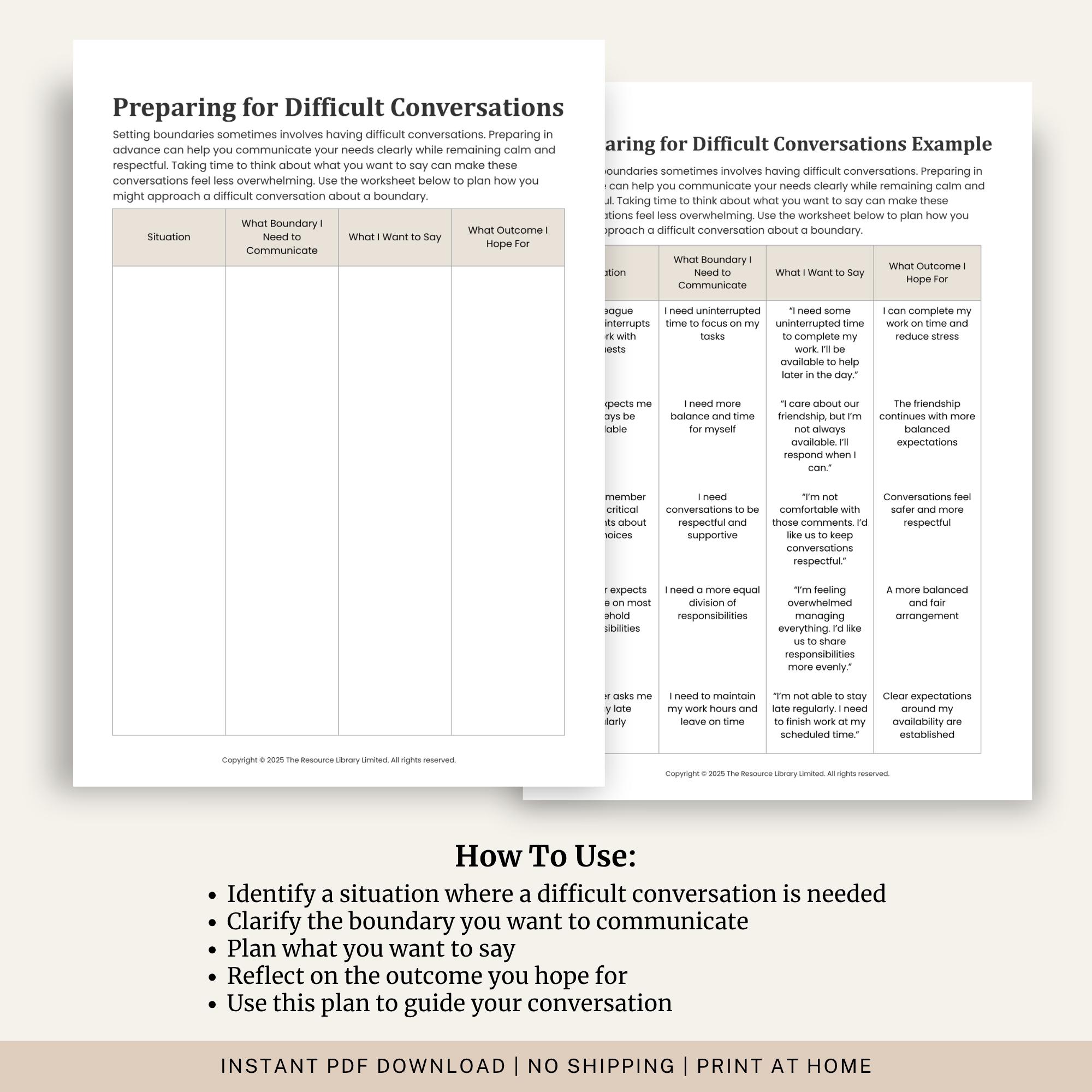 Preparing for Difficult Conversations Worksheet | Boundary ...