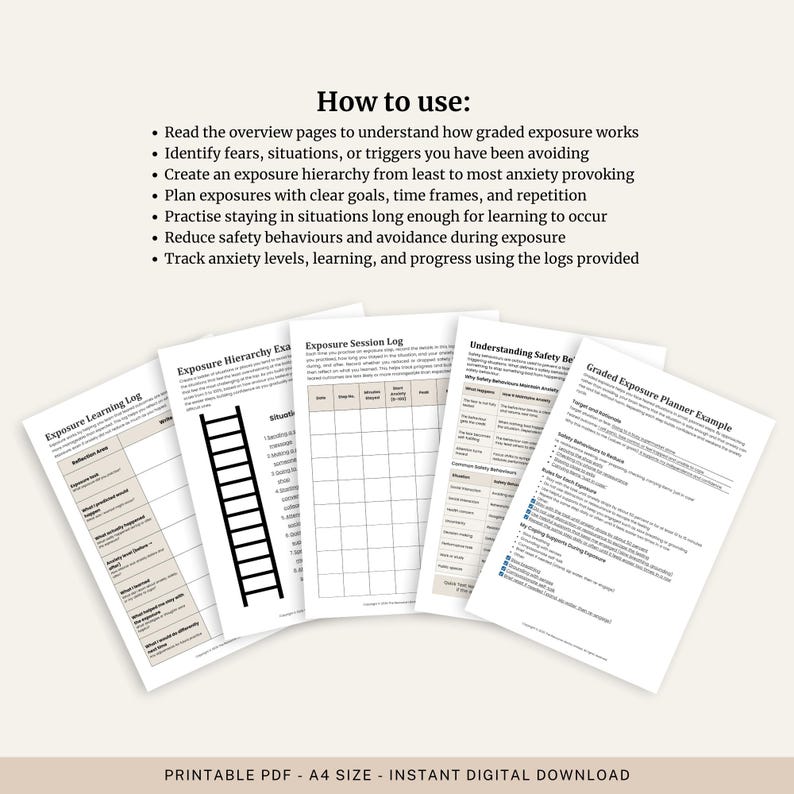 Exposure Ladder Worksheet.pdf Exposure Therapy Toolkit for Anxiety| CBT Fear Hierarchy Worksheet Pack ...