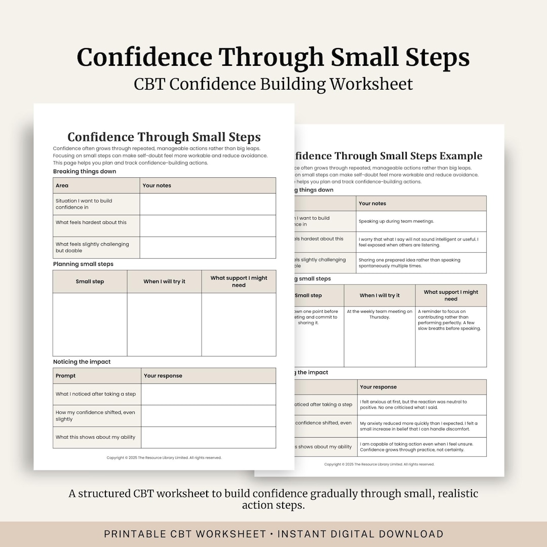 CBT Confidence Building Through Small Steps Worksheet | Overcome Self ...
