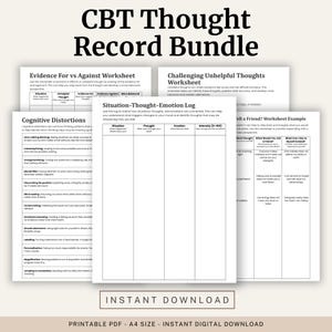 CBT Thought Record Bundle | Anxiety, Overthinking, Self Doubt Worksheets (Digital Download)