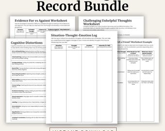 CBT Thought Record Bundle | Anxiety, Overthinking, Self Doubt Worksheets (Digital Download)
