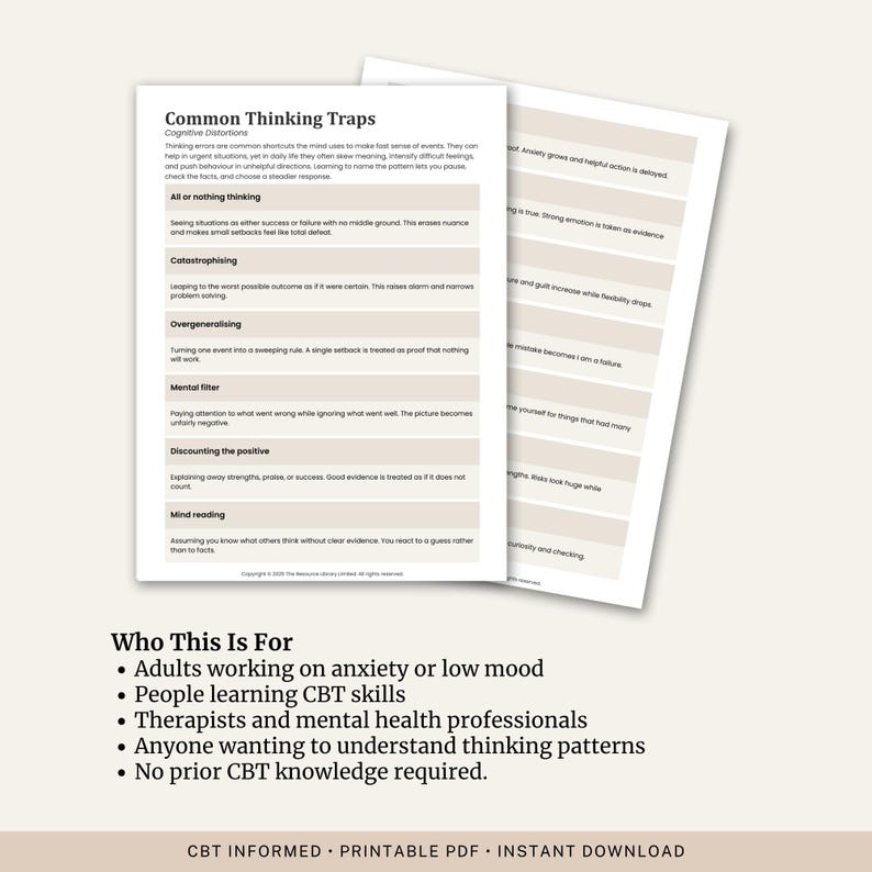Thinking Trap Examples Cognitive Distortions Worksheet | Thinking Traps CBT | Mental Health ...