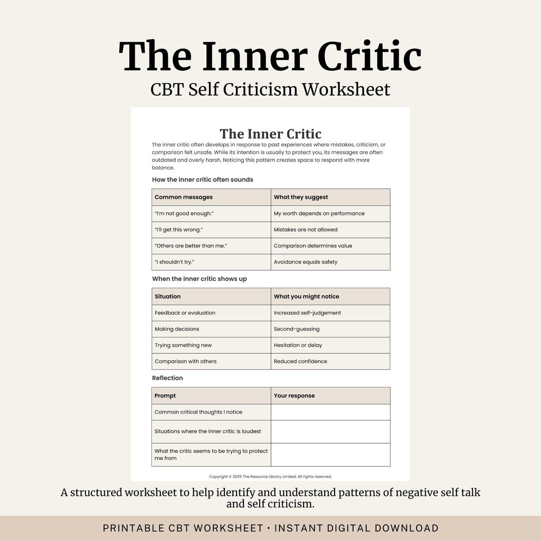 Inner Critic Worksheet.pdf Inner Critic CBT Worksheet | Self-criticism & Confidence (printable PDF ...