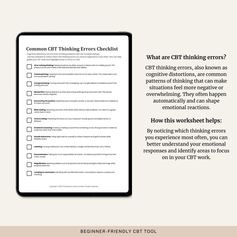 Common CBT Thinking Errors Checklist | Cognitive Distortions List ...