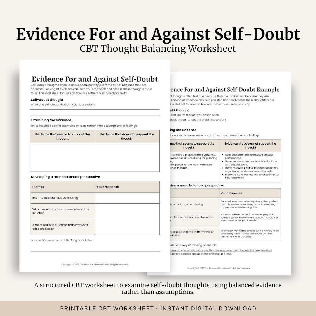 Self Doubt Worksheet.pdf Self Doubt CBT Worksheet | CBT Thought Record, Therapy Tool (printable ...