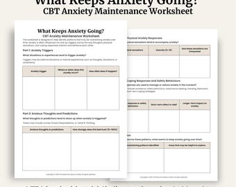 Anxiety Worksheet | CBT Therapy Tool, Anxiety Patterns (Printable PDF A4 Size)