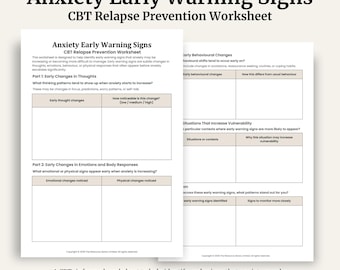 Werkblad vroege waarschuwingssignalen angst | CBT-terugvalpreventie (afdrukbaar pdf-formaat op A4-formaat)