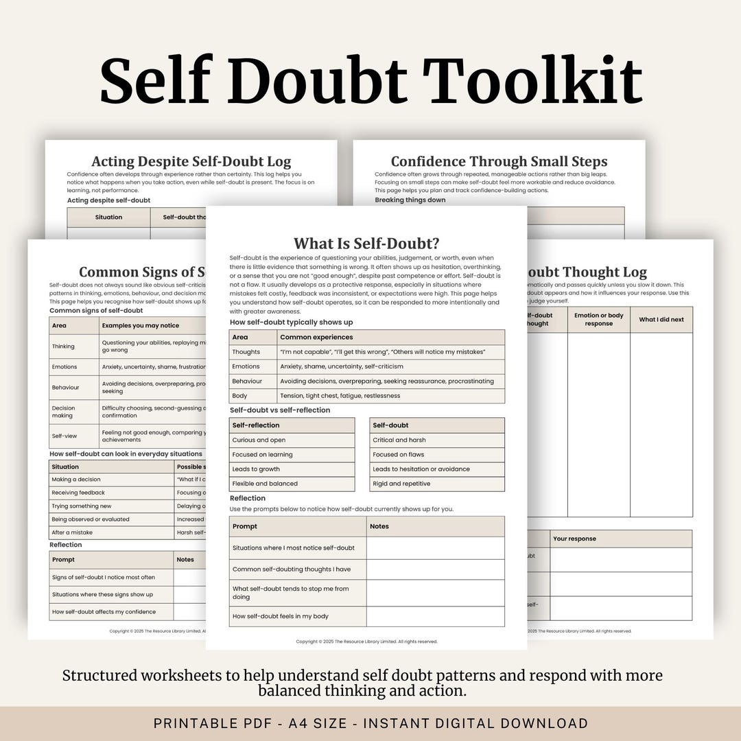 Self Doubt Worksheet.pdf Self Doubt Toolkit | CBT Confidence Building Toolkit (printable PDF A4 ...