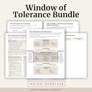 Peut inclure: Un ensemble de feuilles de travail imprimables intitulé "Window of Tolerance Bundle". Les feuilles de travail comprennent des informations sur la fenêtre de tolérance, les stratégies d'adaptation et la régulation émotionnelle. Le texte comprend "Téléchargement instantané".