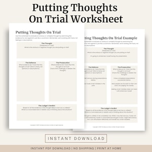 Putting Thoughts on Trial | CBT Thought Challenging Worksheet | Cognitive Restructuring PDF | Anxiety Overthinking Help