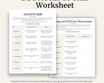 DBT ACCEPTS Skills Worksheet | Distress Tolerance, Crisis Coping (Printable PDF)