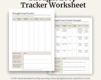 Thought Loop Tracker | CBT Worksheet for Overthinking and Rumination | Printable Therapy Resource