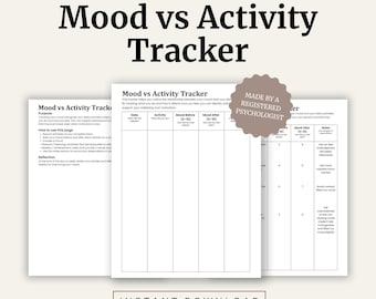 Mood vs Activity Tracker | CBT Behavioural Activation Worksheet | Depression and Low Motivation Support | Printable Therapy Resource