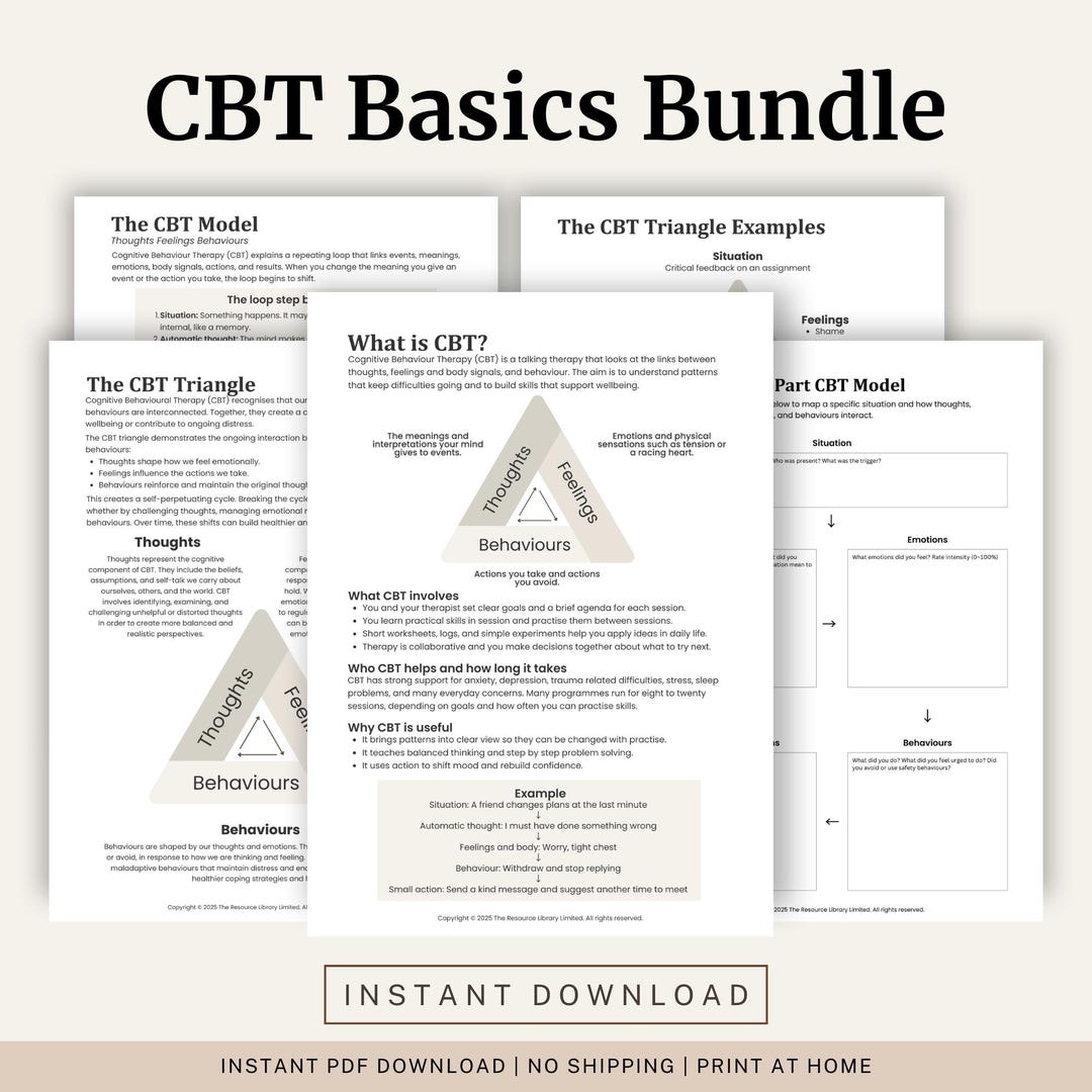 CBT Worksheets Bundle | CBT Model, Triangle, 5 Part Worksheet (PDF ...