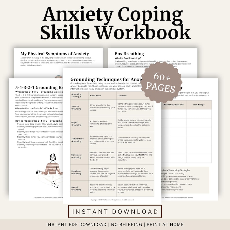 Anxiety Coping Skills Workbook | Grounding & Breathing Exercises ...