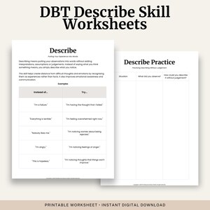 DBT Describe Skill Worksheet | Mindfulness, Emotional Awareness (Digital Download)