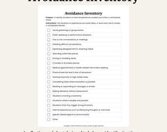 Avoidance Inventory Worksheet | Anxiety Avoidance Checklist | Exposure Therapy & CBT Assessment Tool