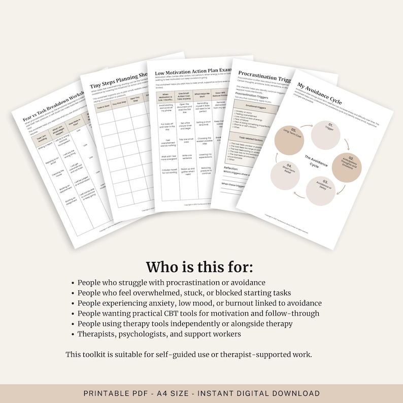 Procrastination and Avoidance Toolkit | Worksheets for Motivation and ...