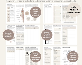 Ultimate Anxiety Bundle with 300+ Anxiety Worksheets | CBT | Printable PDF