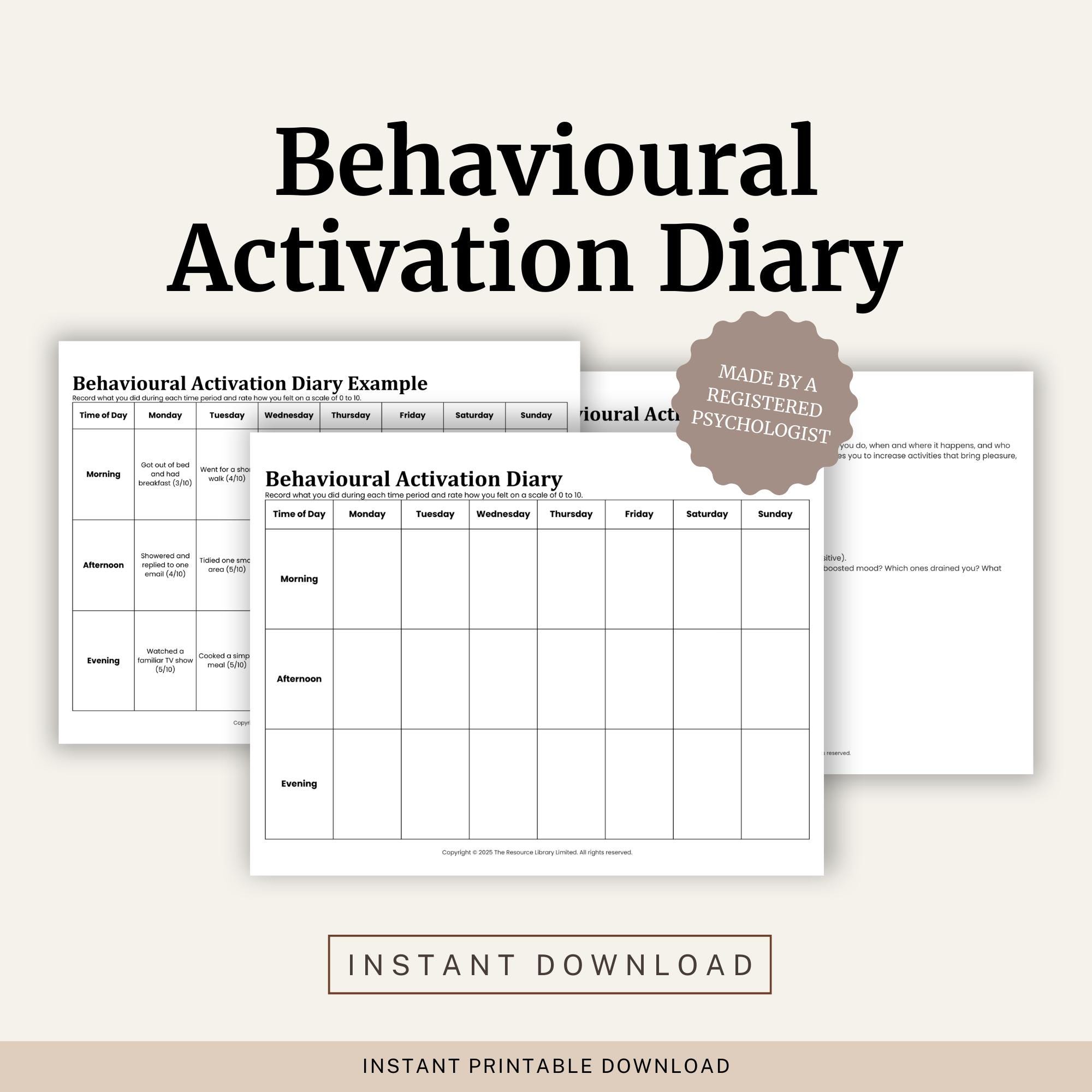 Behavioral Activation Diary | CBT Mood Tracker (printable PDF) - Etsy UK