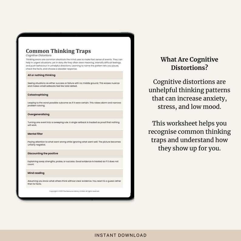 Cognitive Distortions Worksheet | Thinking Traps CBT | Mental Health ...