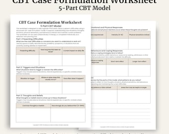 CBT Case Formulation Worksheet | 5-Part Model, Therapy Tool (Printable PDF A4 Size)