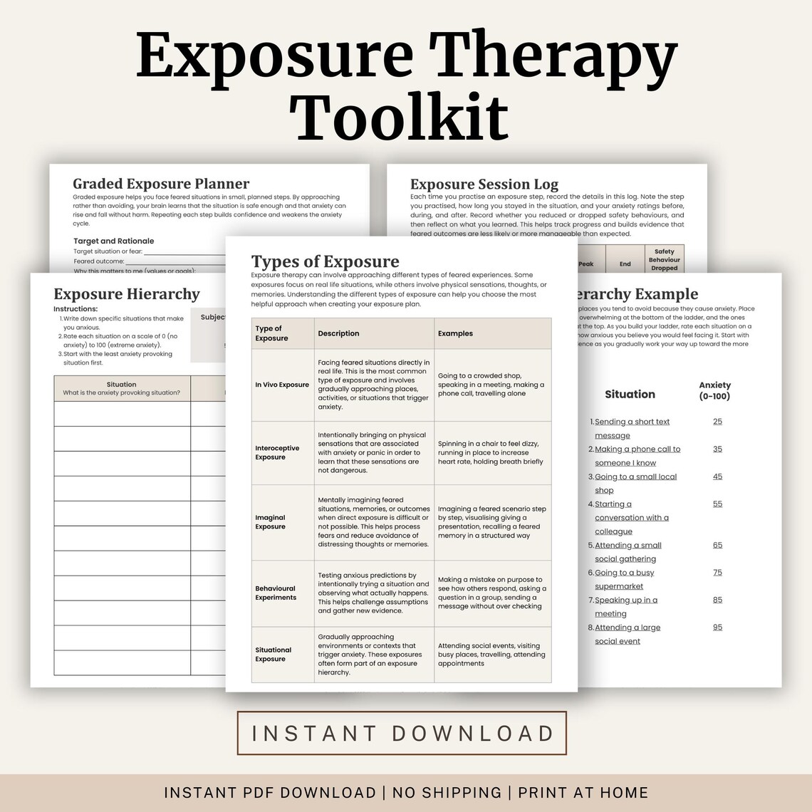 Exposure Therapy Toolkit for Anxiety| CBT Fear Hierarchy Worksheet Pack ...
