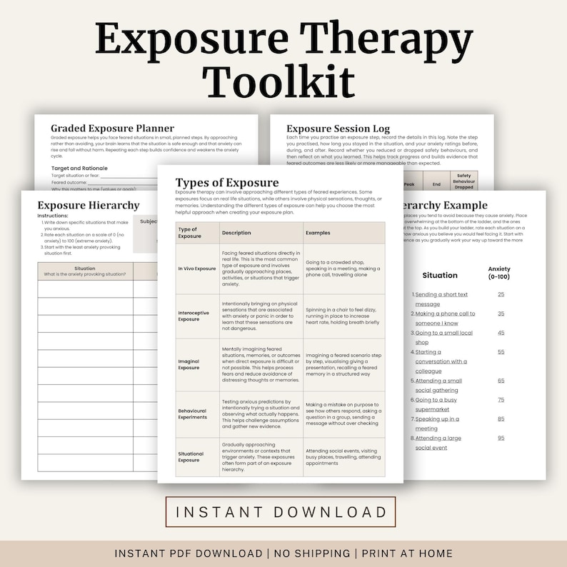 Exposure Therapy Toolkit for Anxiety| CBT Fear Hierarchy Worksheet Pack ...