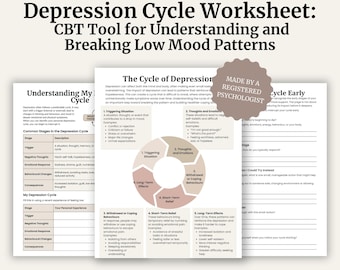 Depression Cycle Worksheet | CBT Tool for Understanding and Breaking Low Mood Patterns | Printable Therapy Resource