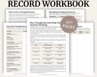 Anxiety Thought Record Workbook | CBT Cognitive Restructuring Worksheets (Printable PDF)