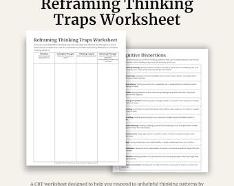 Reframing Thinking Traps Worksheet | CBT Thought Reframing Tool | Responding to Unhelpful Thoughts | Printable Mental Health PDF