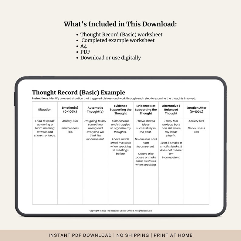 Thought Record Assignment Example CBT Thought Record Worksheet | Challenge Negative Thoughts (PDF ...