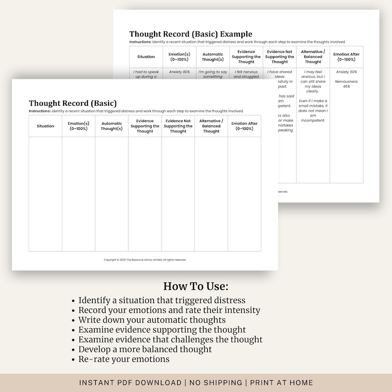 CBT Thought Record Worksheet | Challenge Negative Thoughts (PDF ...