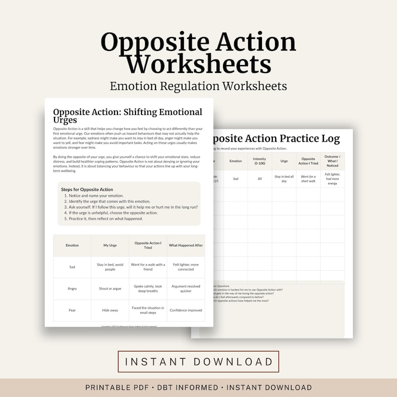 Opposite Action Worksheet | Emotion Regulation Skills | DBT Inspired ...