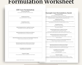 CBT Case Formulation Worksheet | Cognitive Behavioral Therapy Assessment Tool | Psychology & Therapist Resource