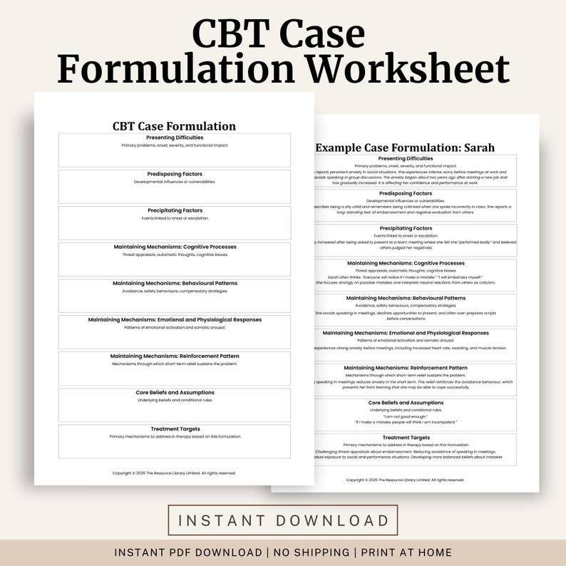 Ccc Formulation Worksheet CBT Case Formulation Worksheet | Cognitive Behavioral Therapy ...