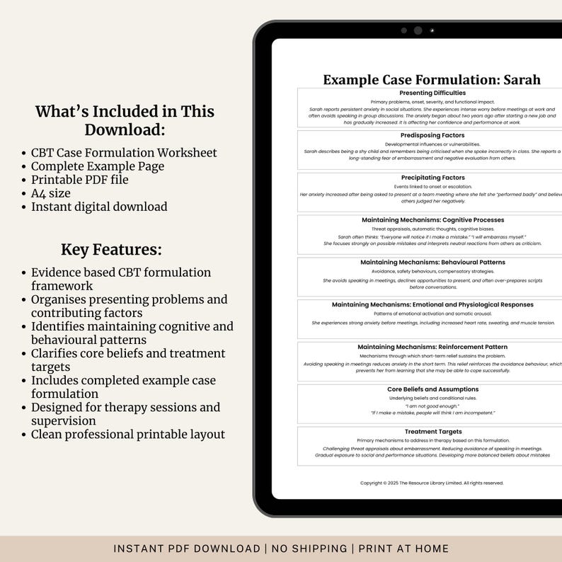 Sample Cbt Formulation Case Study Example CBT Case Formulation Worksheet | Cognitive Behavioral Therapy ...