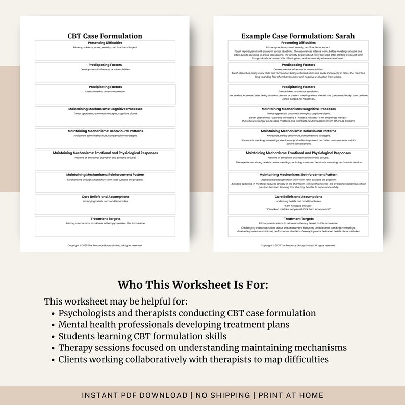 Sample Cbt Formulation Case Study Example CBT Case Formulation Worksheet | Cognitive Behavioral Therapy ...
