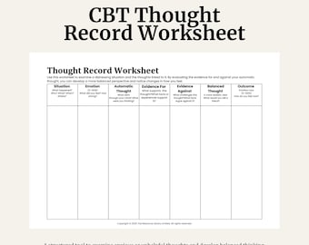 Werkblad CGT-gedachteverslag | Therapietool voor angst en overdenken | Cognitieve herstructurering | Afdrukbare pdf