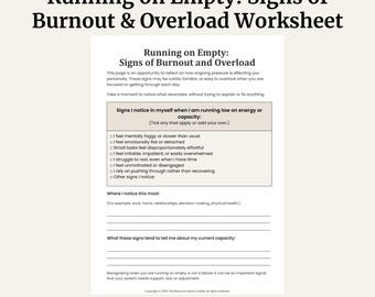 Running on Empty | Signs of Burnout and Overload Worksheet | Printable Therapy Resource